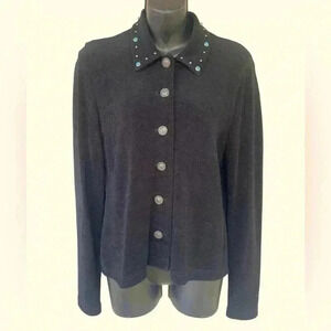 New Frontier vintage women’s black long sleeve shirt collar button down